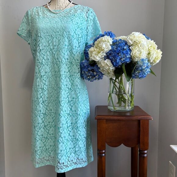 Donna Morgan Green Sheath Midi Dress Crew Neck Short Sleeve - Picture 1 of 9